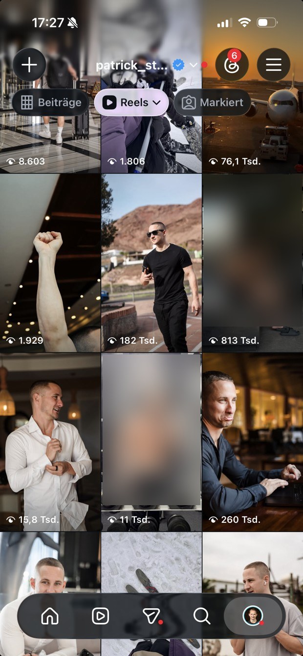 Instagram Reels von Patrick mit 76 Tausend bis 813 Tausend Aufrufen